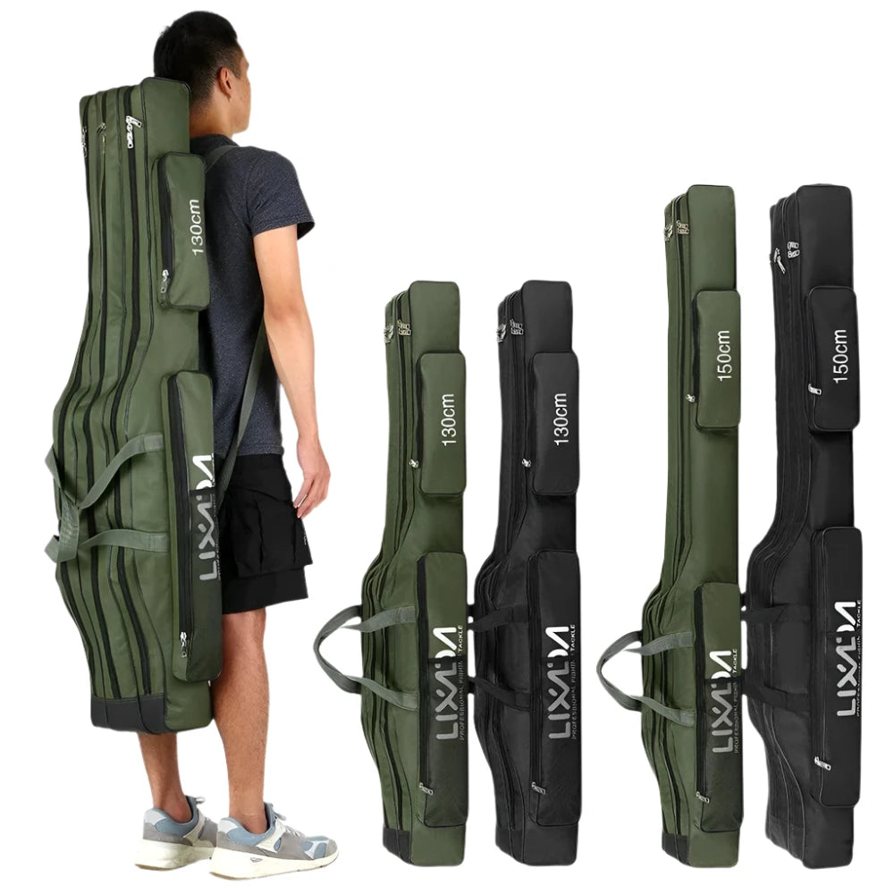 130cm/150cm Three Layers Fishing Bag Portable Folding Fishing Rod Reel Tackle Tool Carry Case Carrier Travel Bag-WAYBIKER