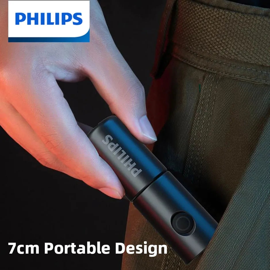 Philips New 7cm LED Rechargeable Mini Portable Flashlight 7 Lighting Modes For Hiking And Travel Self Defense-WAYBIKER