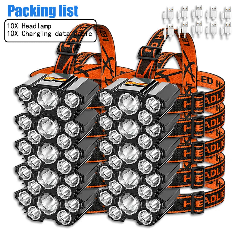 USB Rechargeable 5LED Headlamp High Power Head Flashlight 18650 Built-in battery Headlight LED Head Torch For Camping Fishing-WAYBIKER