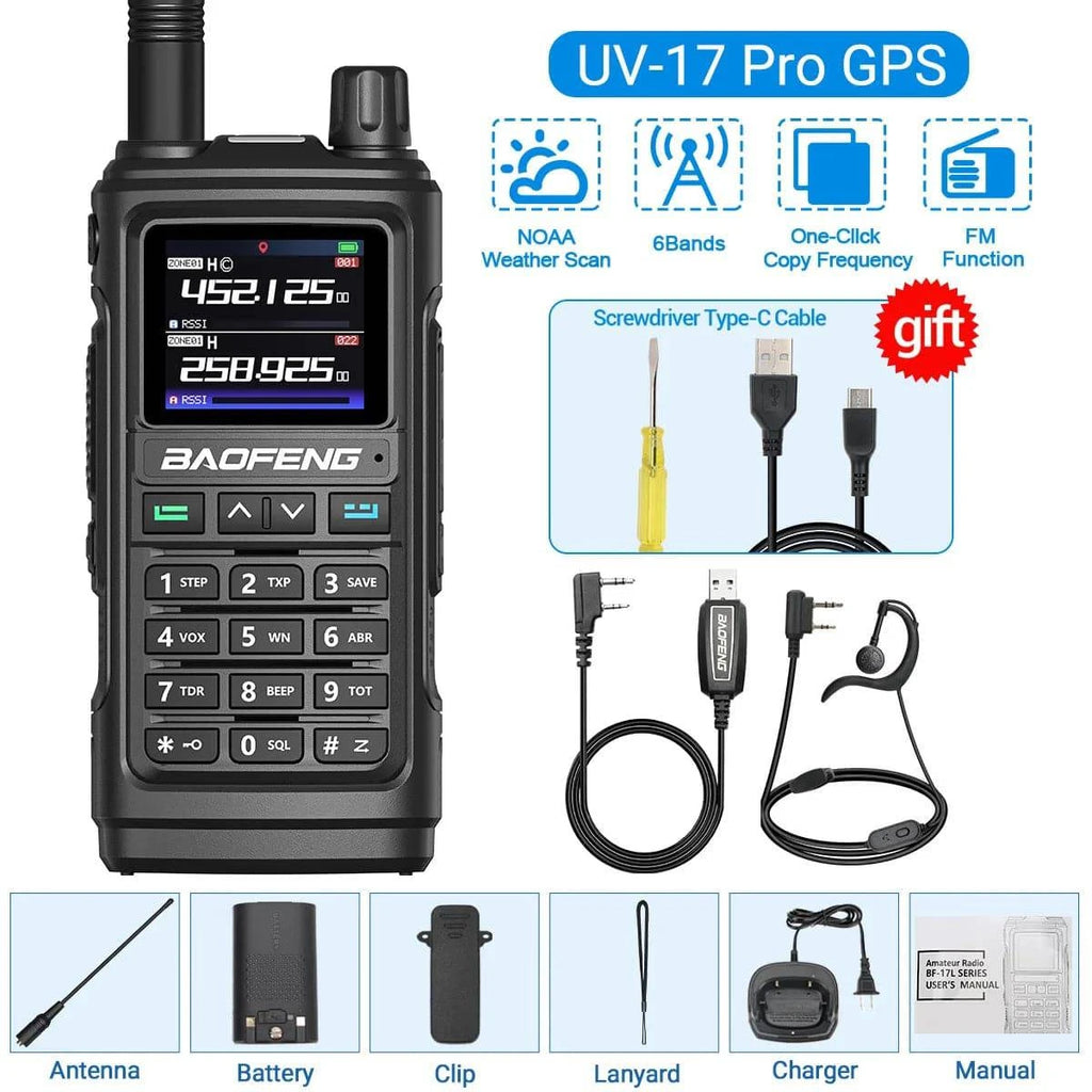 Baofeng UV-17 PRO GPS Air Band Walkie Talkie 999CH Wireless Copy Frequency NOAA Six Bands Amateur Ham Two Way Radio for Hunting-WAYBIKER