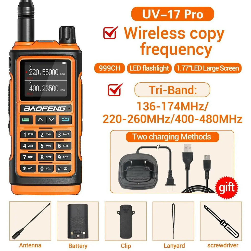 Baofeng UV 17 Pro Wireless Copy Frequency Walkie Talkie 16 KM Long Range Waterproof Flashlight Type-C Charger Ham Radio UV 5R-WAYBIKER
