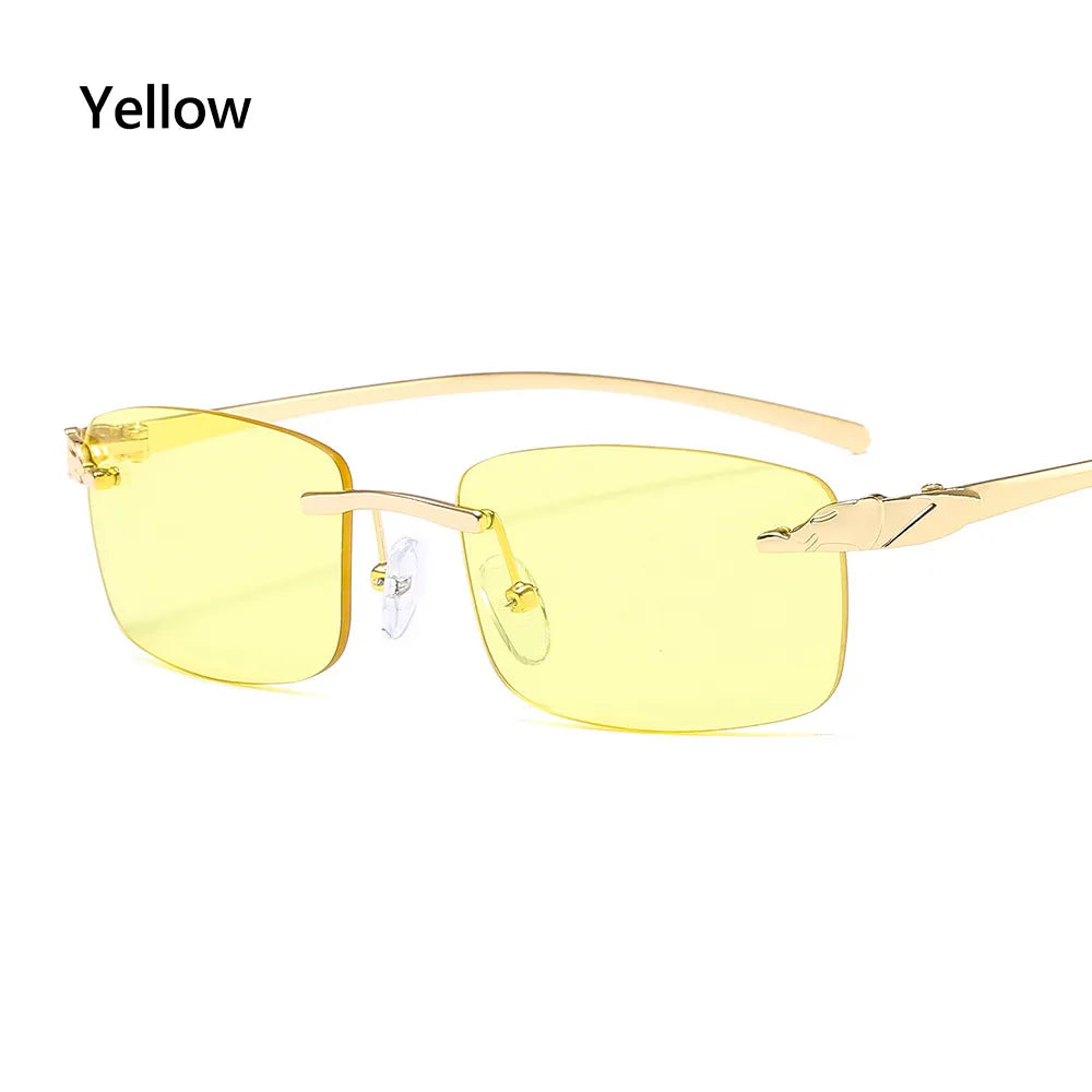 Unique Cheetah Metal Sun Glasses Rimless Rectangle Sunglasses Small Frame Clear Lens Sunglasses Candy Colors Eyewear-WAYBIKER