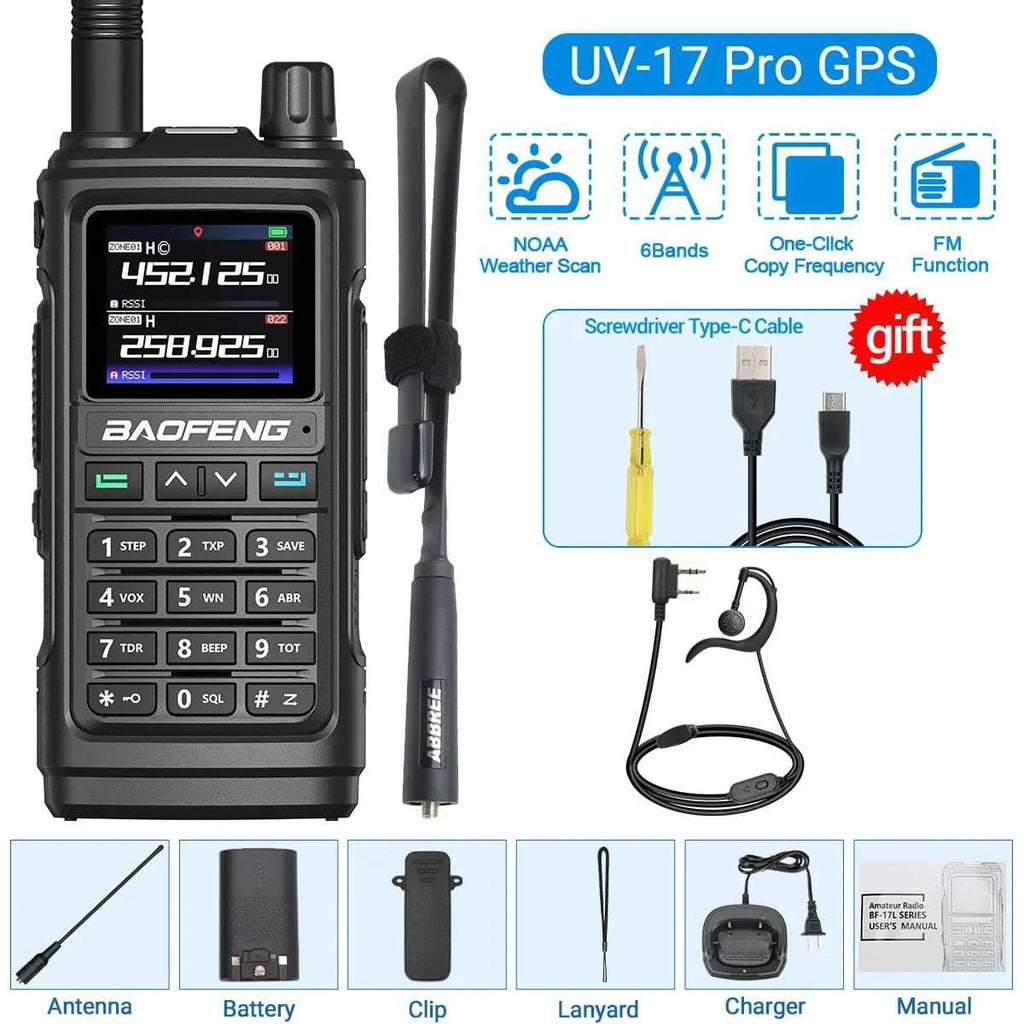 Baofeng UV-17 PRO GPS Air Band Walkie Talkie 999CH Wireless Copy Frequency NOAA Six Bands Amateur Ham Two Way Radio for Hunting-WAYBIKER