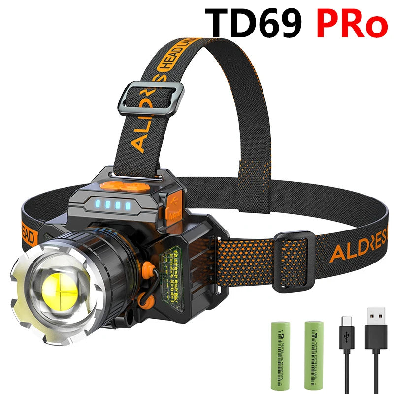 New LED Head Lamp Light High Power Rechargeable Induction Bald Light Long-Range Outdoor Zoom Headwear Fishing Light Wholesale-WAYBIKER