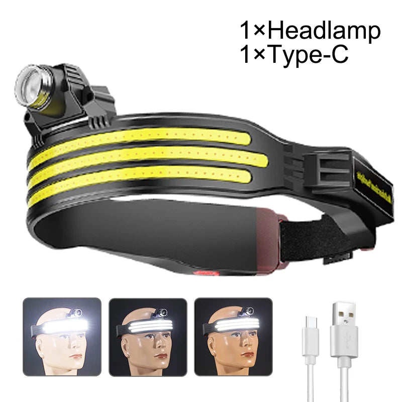 Powerful LED Headlamp Torch USB Rechargeable Flashlight Headlight Waterproof Head Light Camping Fishing Mini Light Lamp Torch-WAYBIKER