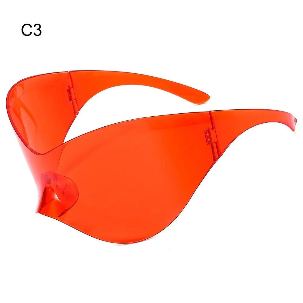 Futuristic Sunglasses for Men Women Oversized Wrap Around Punk Y2K Sunglasses Silver Outdoor Sport Sun Glasses Rimless Shades-WAYBIKER