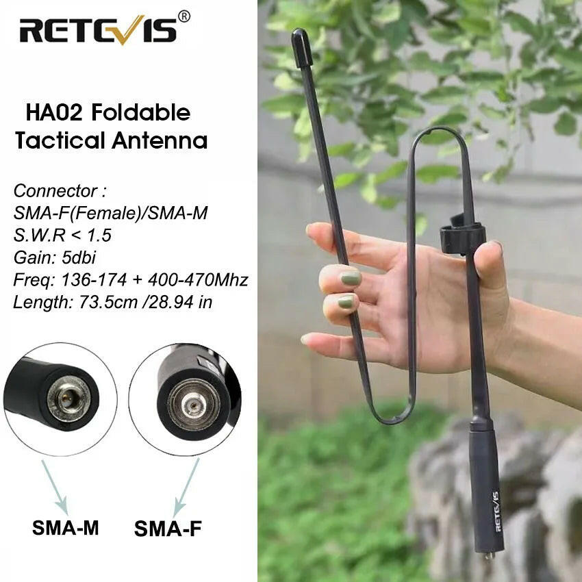 Retevis HA02 Foldable Tactical Antenna SMA-F/M Walkie-Talkie Antenna For Baofeng UV5R UV82 BF888S HD1 Walkie Talkie For Prepper
