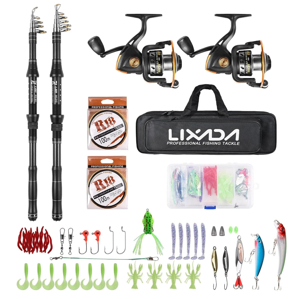Lixada Fishing Rod Reel Combo Fiberglass Telescopic Fishing Rod Spinning Reel Fishing Line Lures Hooks Jigs Swivels Saltwater-WAYBIKER
