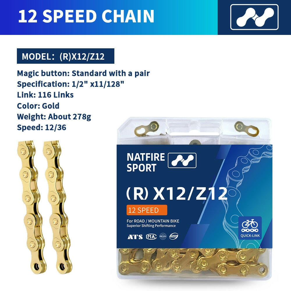 NATFIRE Bike Chain 6 7 8 9 10 11 12 Speed Velocidade Electroplated Silver Bicycle Chain Mountain Road MTB Chains Part 116 Links-WAYBIKER