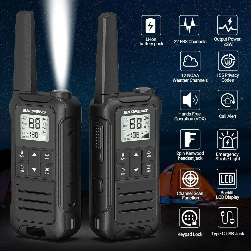 2pcs Baofeng F22 Mini Walkie Talkie PMR446 FRS Long Range Portable Two-way Radio LCD Display Type-C Charger for Hunting-WAYBIKER