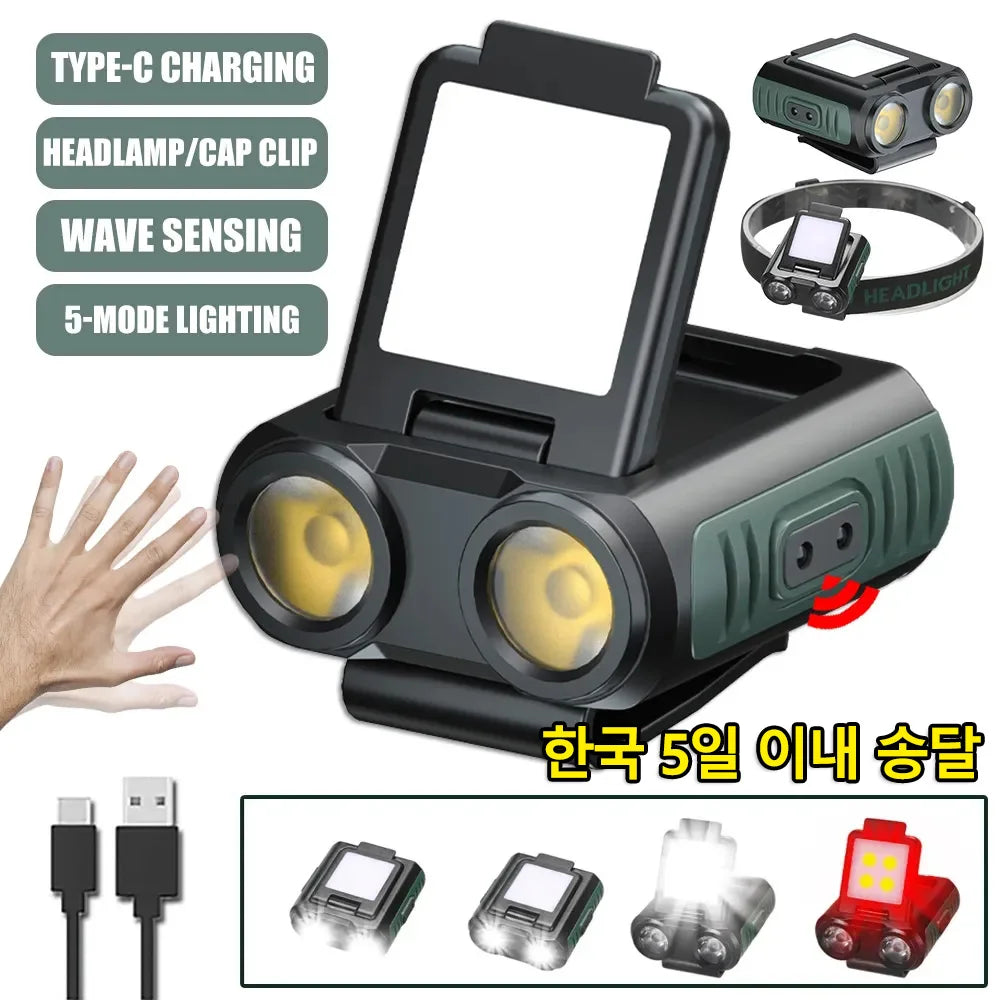 LED Induction Headlamp MINI Cap Clip Light 1200Mah Built-in Battery USB Rechargeable Head Flashlight for Camping Fishing Lantern-WAYBIKER
