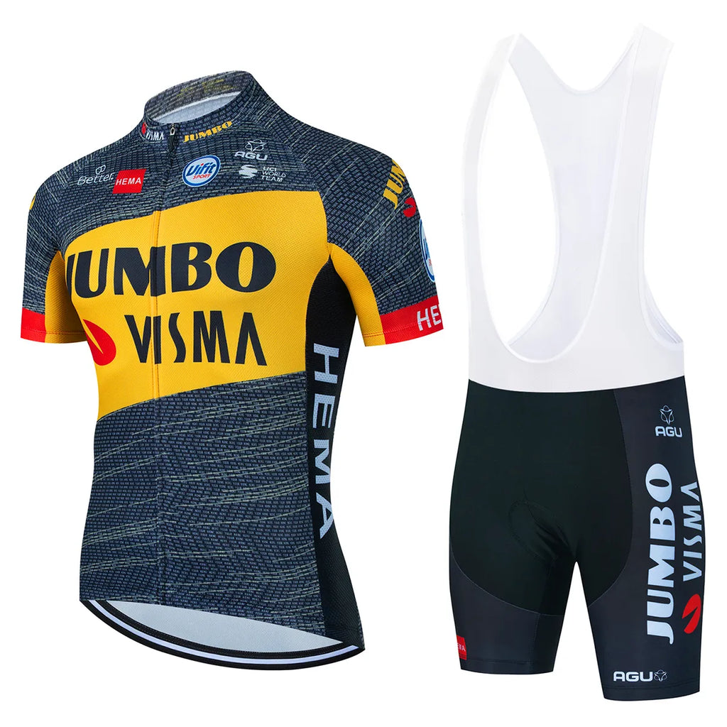2023 Team JUMBO VISMA Cycling Jersey Set 19D Bike Shorts Set MTB Ropa Ciclismo Mens Short Sleeve Bicycle Shirts Maillot Clothing-WAYBIKER