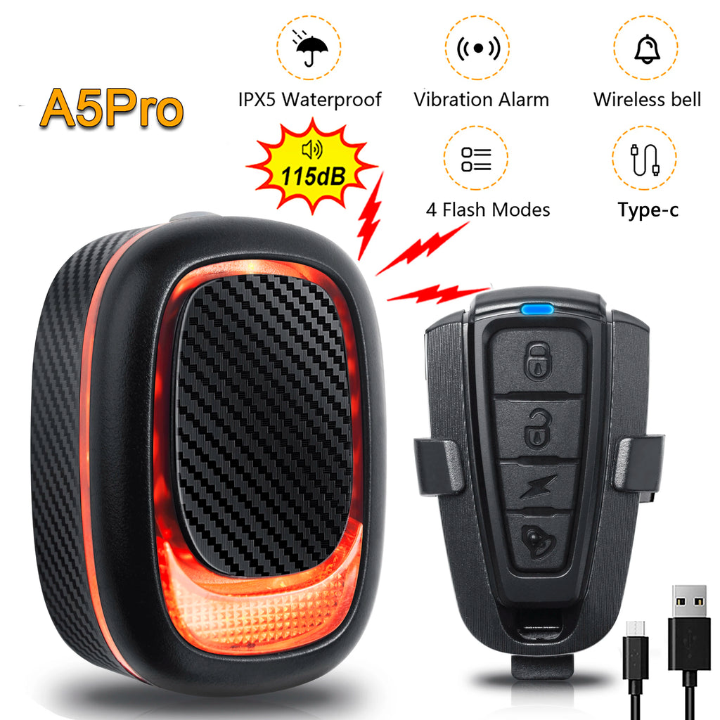 ANTUSI Wireless Waterproof Bike Burglar Alarm A5pro Smart Auto Brake Sensing Light USB Charge Remote Control Bicycle Taillight