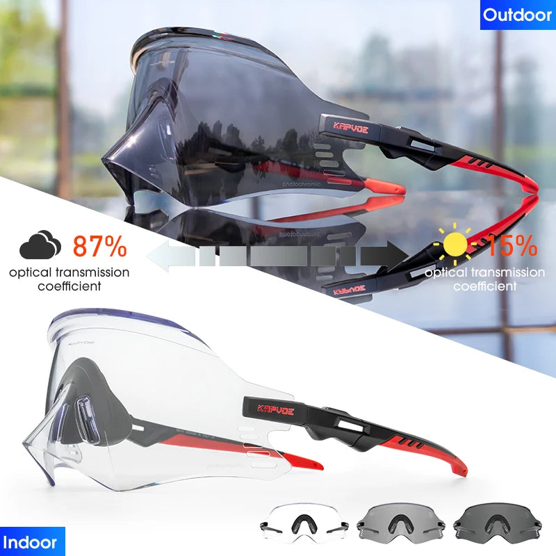 Kapvoe-Photochromic Sports Sunglasses for Man Road MTB Bicycle Glasses Riding Goggle Sports Eyewear Bike Women Cycling Glasses
