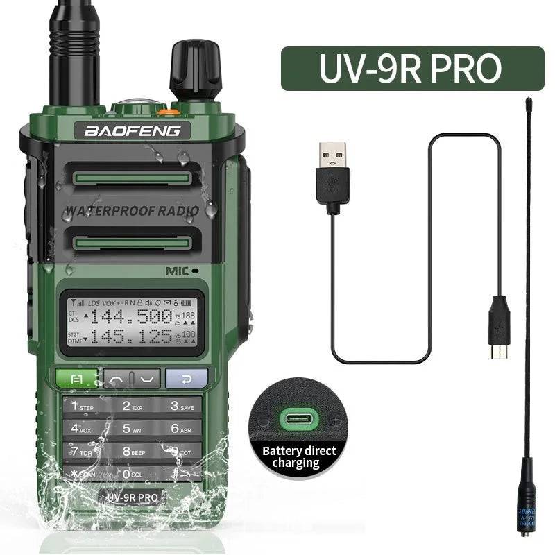 Baofeng UV-9R Pro V1 V2 Walkie Talkie IP68 Waterproof Dual Band Type-C Long Range Upgrade Tri-power Ham CB Radio Two Way Radio-WAYBIKER