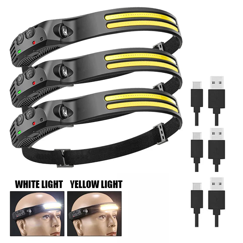 Head Lamp Led Induction Light USB Rechargeable Led Head Flashlight Work Light Head Torch With Built-in Battery Powerful Headlamp-WAYBIKER