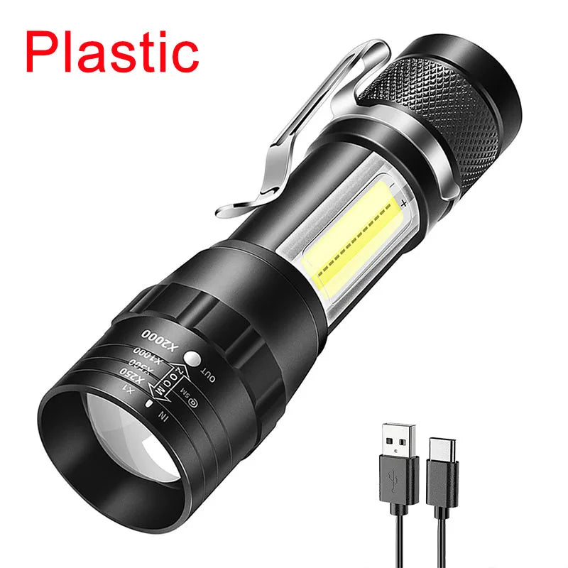 T6 COB Light Flashlight Rechargeable Portable LED Flashlight Built-in Battery Zoom Flash light 3 Mode Waterproof Emergency Torch-WAYBIKER