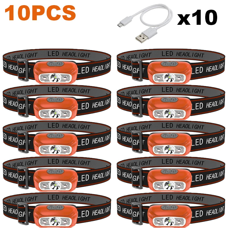 LED Headlamp USB Rechargeable Flashlight Headlight with Motion Sensor Lightweight Head Lamp for Camping Hiking Running Outdoor-WAYBIKER