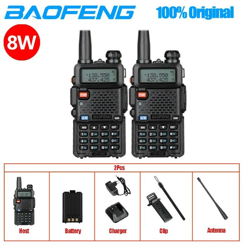 2pcs Baofeng Original UV5R Walkie Talkie Dual Band 136-174Mhz 400-520Mhz Portable BF UV-5R 8W Two Way Radio Pofung Transceiver