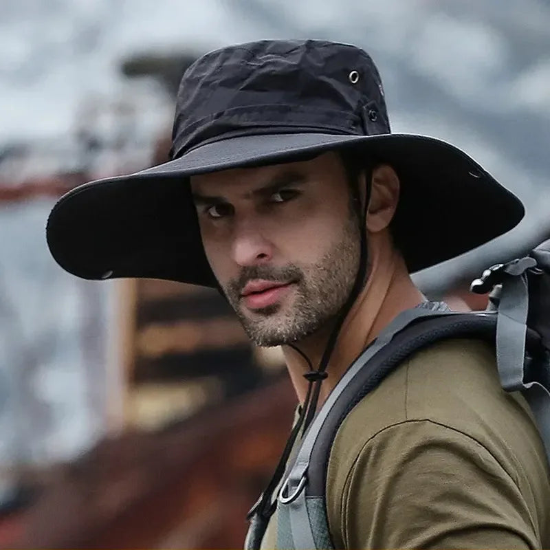 New Sun Protection Fishing Hat Summer Breathable Mesh Camping Hiking Caps Anti-UV Sun Hat Mountaineering Caps Men's Panama Hat-WAYBIKER