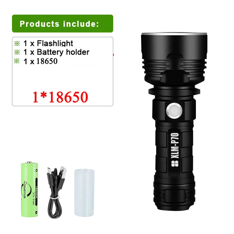 Super Bright High Power LED Flashlight 3modes Usb Rechargeable Tactical Flashlight CREE XHP70 Portable Torch Waterproof Lantern-WAYBIKER