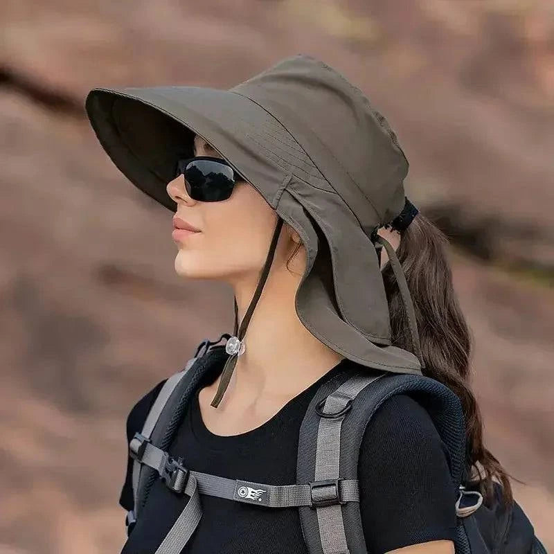 Summer Hats for Women Outdoor UV Anti Neck Protection Sun Visors for Lady Fishing Hiking Wide Brim Shawl Sunscreen Ponytail Cap-WAYBIKER