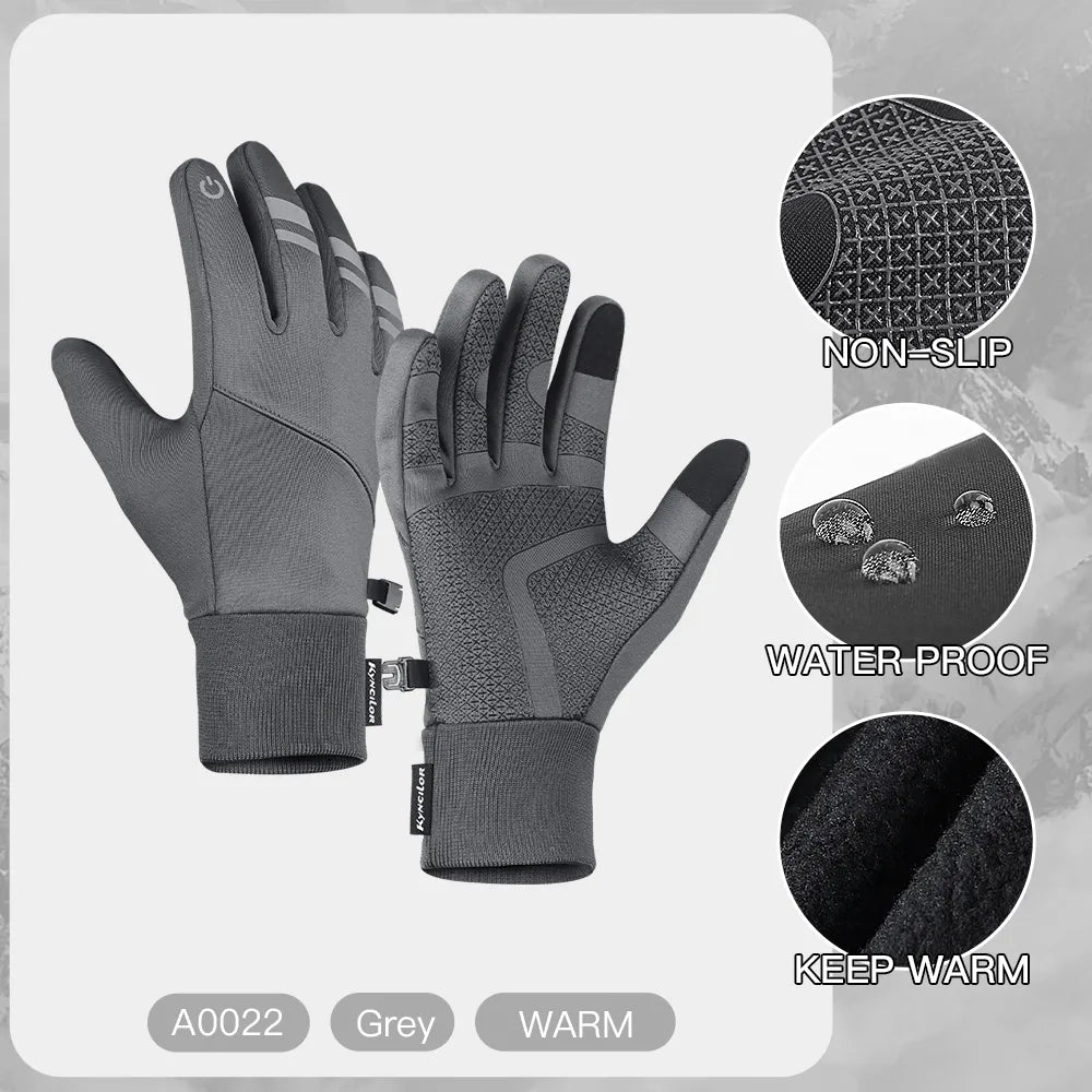 Autumn Winter Warm Cycling Gloves Water Windproof Touchscreen Anti-slip Bicycle Motorbike Gloves Men Black Hiking Mountaineering-WAYBIKER