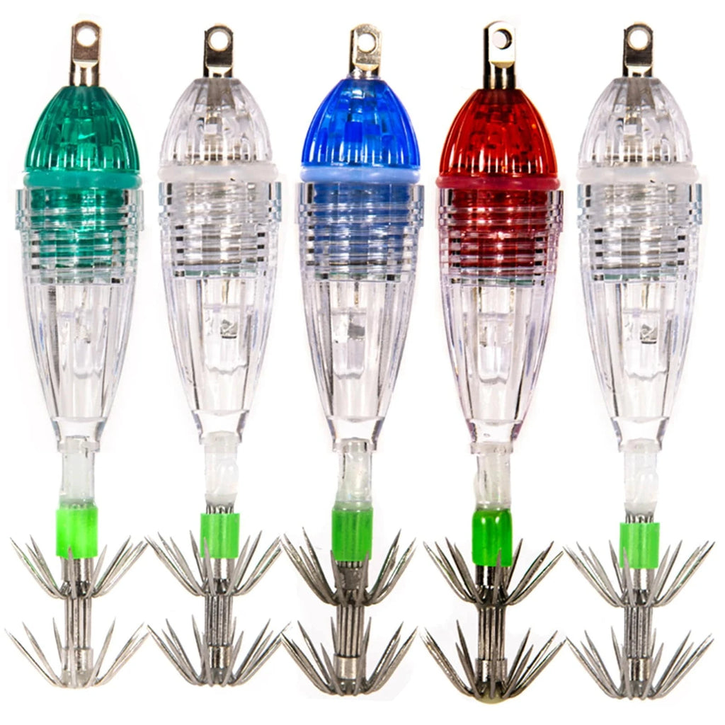 5pcs Waterproof Underwater LED Fishing Light Fish Lure Attracting Light Lamp with Squid Jig Hooks Fishing Accessories-WAYBIKER