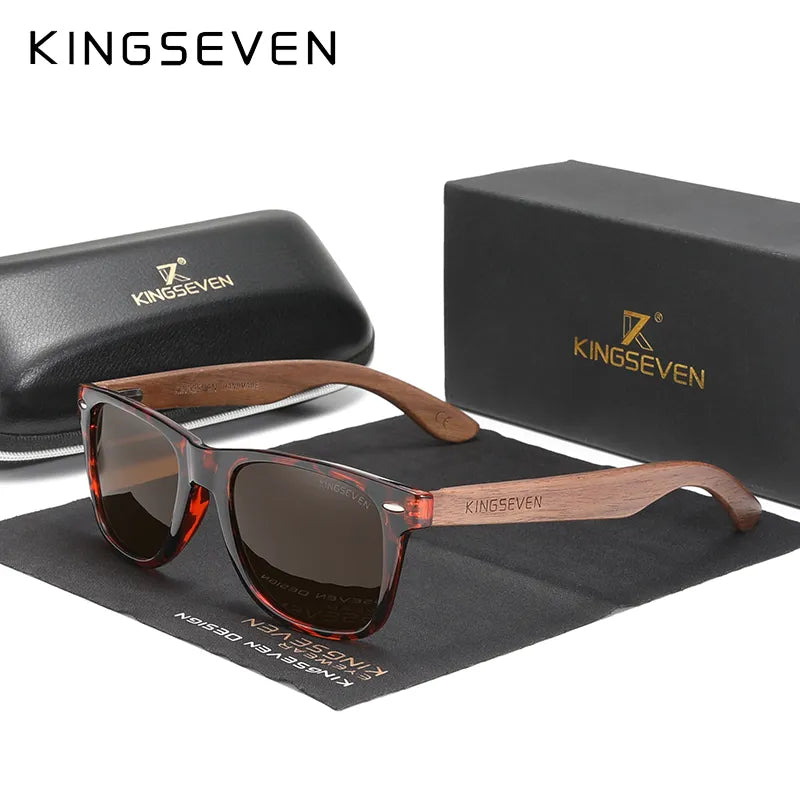 KINGSEVEN New Black Walnut Sunglasses Wood Polarized Sunglasses Men's Glasses Handmade UV400 Protection Eyewear-WAYBIKER