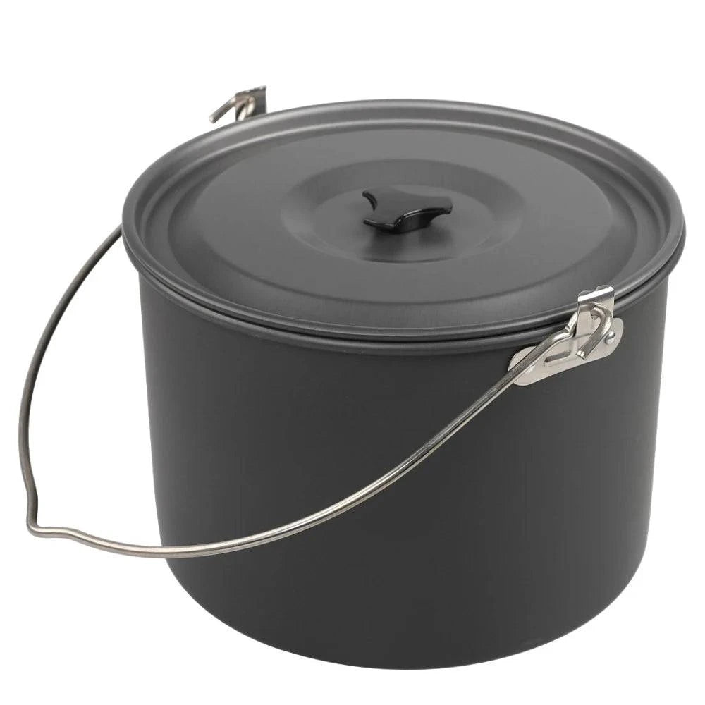 8L Cooking Pot Large Capacity Camping Hanging Pot with Lid Outdoor Cookware for 8-10 Person Camping Hiking Fishing Climbing-WAYBIKER