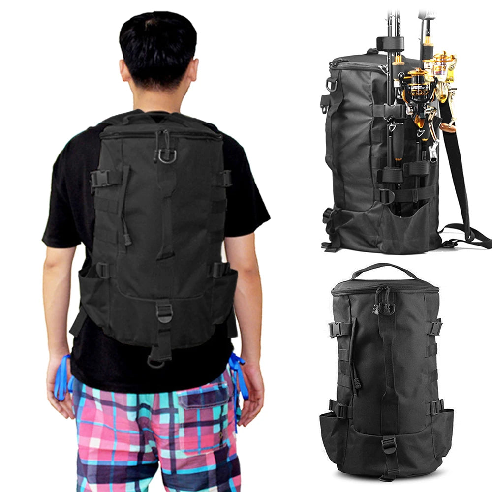 Multi-functional Large Capacity Fishing Backpack Outdoor Travel Camping Fishing Rod Reel Tackle Bag Shoulder Bag Luggage Bag-WAYBIKER