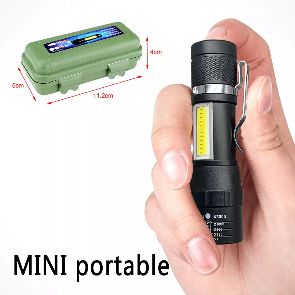 Portable LED Flashlight XPE COB Light Rechargeable Flashlight Built-in Battery Zoom Flashlight 3 Mode Anti-slip And Water-WAYBIKER