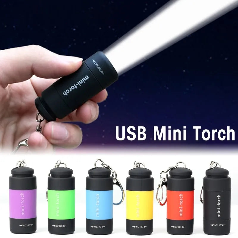 Mini Torch LED Rechargeable Flashlight Portable Keychain Rotary Switch Waterproof Outdoor Camping Emergency Flashlight-WAYBIKER