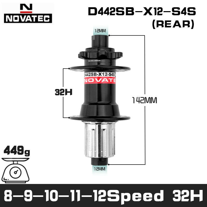 Novatec D442SB-B12 Boost 148mm x 12mm Thru Axle 142x12mm 32-hole 6-bolt Rear XD Micro Spline hub