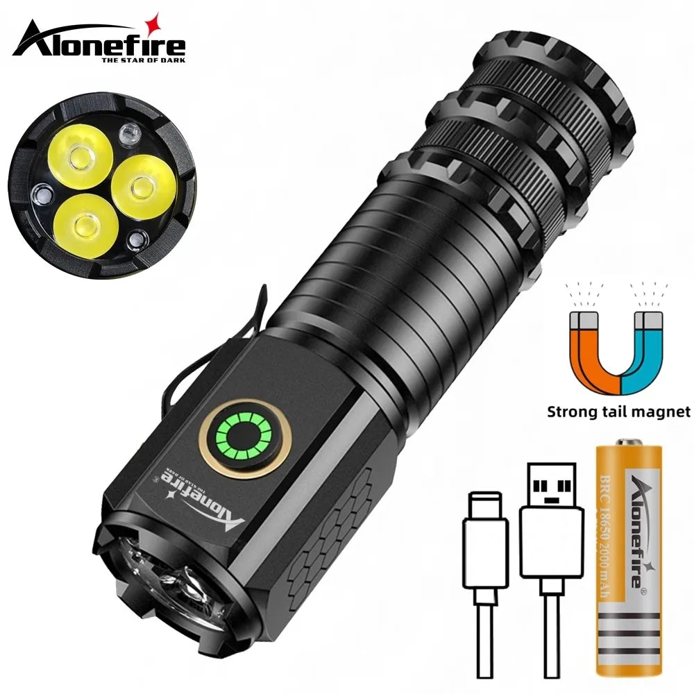 High Bright 3x Led Flashlight Type-C USB Rechargeable Portable Clip Magnet Car Repair lamp Backpack Pocket Strobe light Torch-WAYBIKER