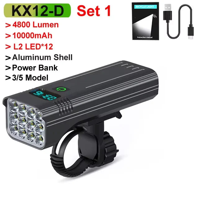 NEWBOLER Bicycle Light 4800 Lumen USB Chargeable Rainproof MTB Bike Light Set With 2 Holder 10000mAh Flashlight Bike Accessories
