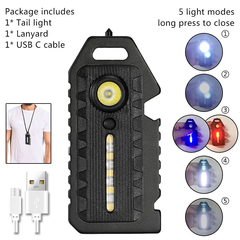 Type-C Flashlight Rechargeable LED Red Blue Shoulder Police Light Safety Lighting Mini Keychain Flashlight Bike Warn Lamp-WAYBIKER