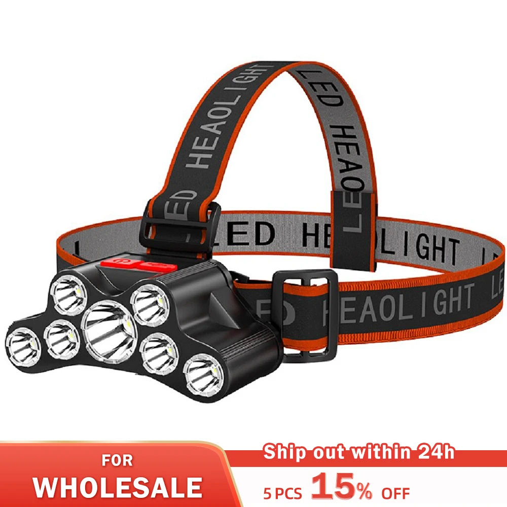 7LED Headlamp Rechargeable Waterproof Adjustable 4Modes Lightweight for Outdoor Camping Running Hiking Working-WAYBIKER