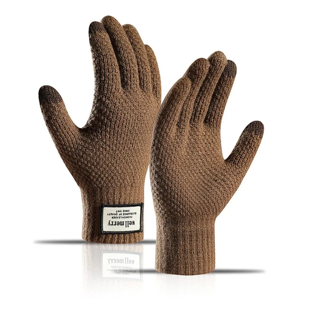 Winter Men Knitted Gloves Touch Screen Cycling Mittens Thicken Warm Wool Cashmere Solid Business Gloves Autumn Winter-WAYBIKER