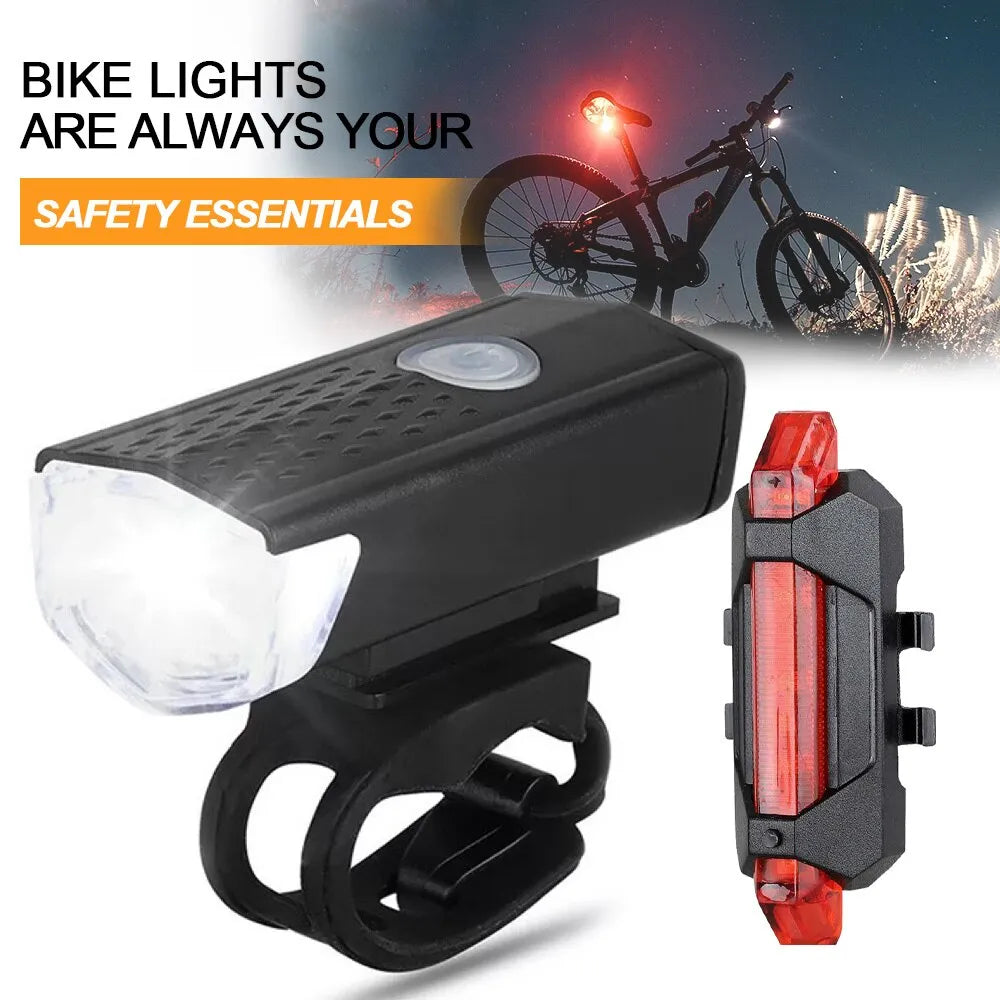 USB Rechargeable Bike Light Set Front Light with Taillight Easy to Install 3 Modes Bicycle Accessories for the Bicycle-WAYBIKER