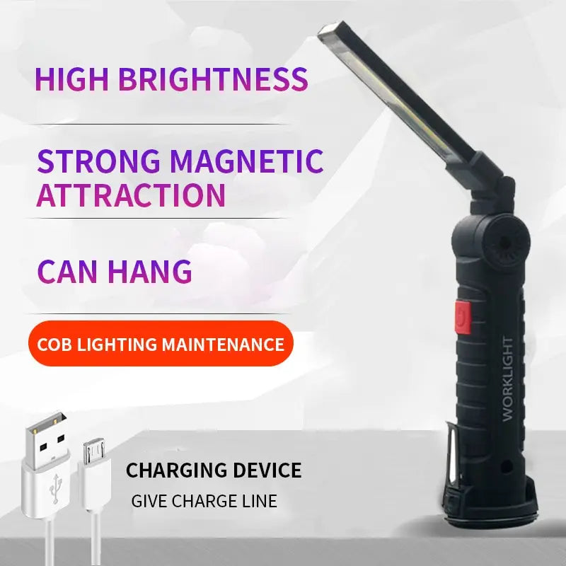 Multifunctional Charging Cob Work Light Led Inspection Light Folding Car Magnet Flashlight Maintenance Outdoor Tent Light