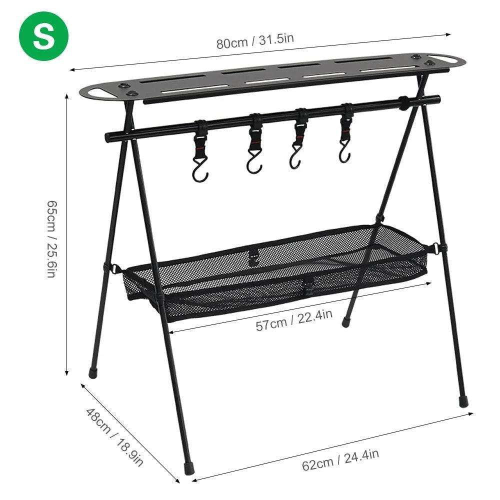 Portable Cookware Hanger Stand Rack Collapsible Camping Hanging Rack Shelf Storage Organizer with Top Plate Hooks for Hiking-WAYBIKER