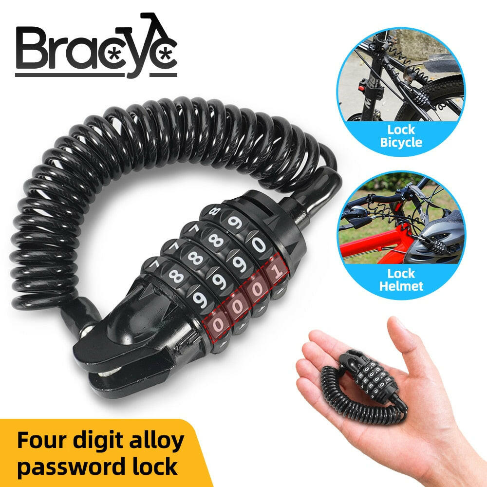 4 Digit Bicycle Mini Password Lock Portable Helmet Lock Durable Steel Wire Cable Chain Lock Mountain Frame Lock Bike Accessories-WAYBIKER