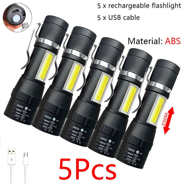 Mini Portable Flashlight Q5+COB Strong Light Zoom 3 Modes Torch Built In Battery USB Rechargeable Lamp Outdoor Camping Lantern-WAYBIKER