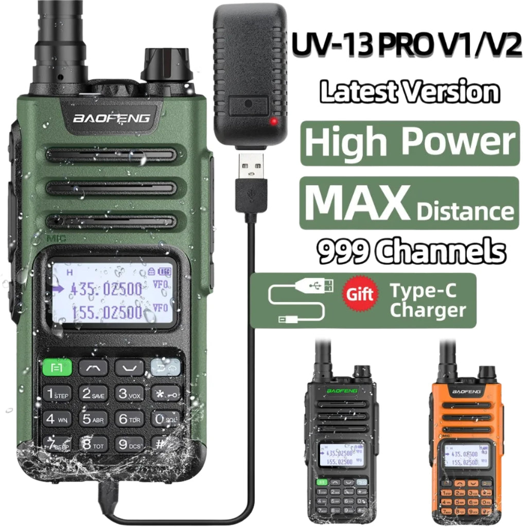BaoFeng UV-13 PRO V1 V2 High Power Dual Band Walkie Talkie Type C Charger 16 KM Long Range UV13 Transceiver Ham Two Way Radio-WAYBIKER