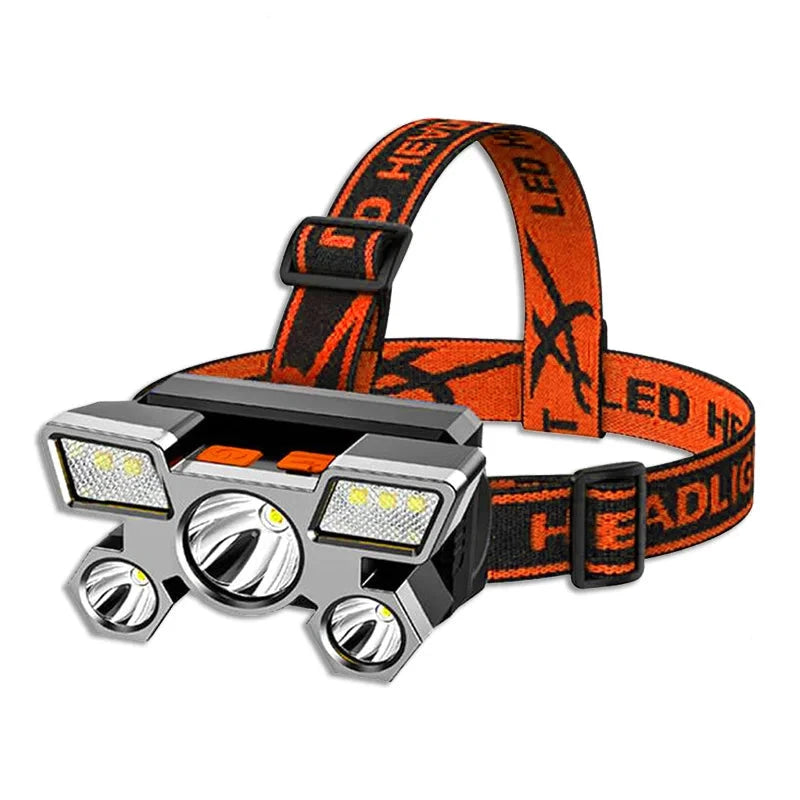 High Power 5 LED Flashlight Rechargeable With Built In 18650 Battery Strong Light Camping Adventure Fishing Head Light Headlamp-WAYBIKER