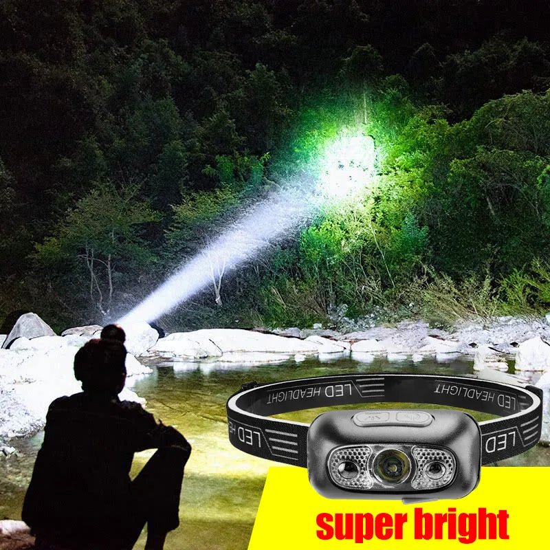 Sensor Mini Rechargeable Powerful Headlamp Fishing Lamp Camping Waterproof Head Flashlight Hunting Hiking  USB LED Work Headlamp-WAYBIKER