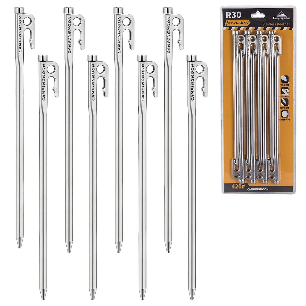6pcs/8pcs 20cm/26cm/30cm/35cm Heavy Duty Steel Tent Stakes Pegs with Hook and Hole Design for Outdoor Camping Tent Canopy-WAYBIKER