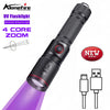 20W High Power Zoom UV LED Flashlight 365 395nm Invisible Ink Marker Cat Dog Urine Tinea Ore Money Scorpion Fluorescence Light
