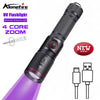 20W High Power Zoom UV LED Flashlight 365 395nm Invisible Ink Marker Cat Dog Urine Tinea Ore Money Scorpion Fluorescence Light-WAYBIKER